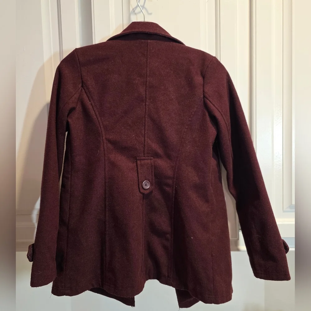 Jou Jou Girl's Pea Coat in Rich Burgundy